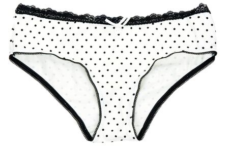 Light feminine panties with black point on white backgroundの写真素材