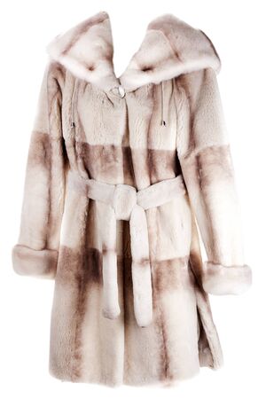 Women's coat of fur on white backgroundの写真素材