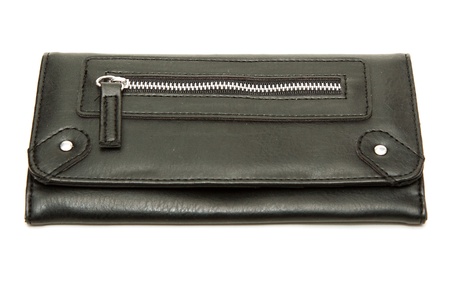 Black leather purse isolated on white background