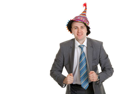 businessman in a colored cap on a white backgroundの写真素材