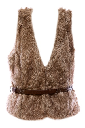 fur vest with a brown belt with a white backgroundの写真素材
