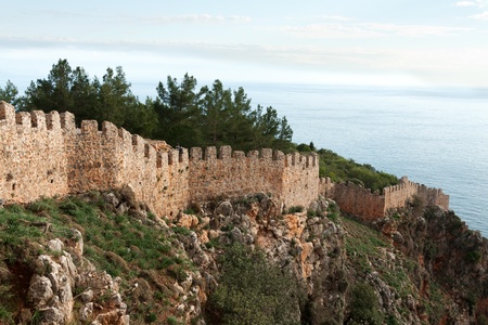 fortress on the hill in the town Alanya in Turkeyの写真素材