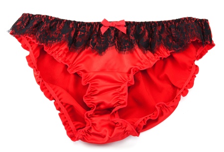 Female red lace panties on white backgroundの写真素材