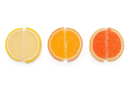 Three round jelly candy on a white background