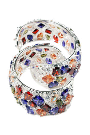 silver bracelet with stones on a white background