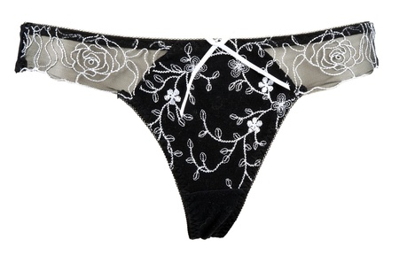 black women's panties with embroidered pattern isolated on white background