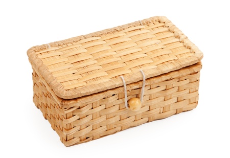 Wicker Box isolated on a white backgroundの写真素材