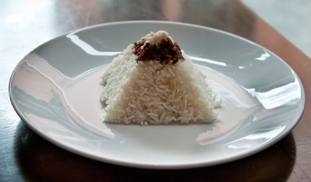 pyramid of rice on a plate in a restaurantのeditorial素材