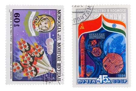 MONGOLIA - CIRCA 1982: A stamp printed in MONGOLIA, shows the space Mongol Shuudan Tereshkova, circa...