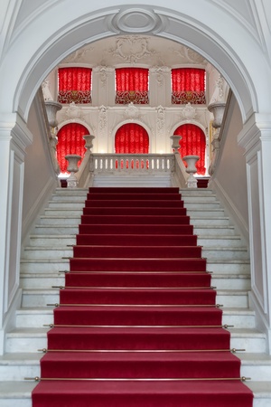 staircase, the entrance to the palace with the red carpetのeditorial素材