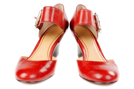 Fashionable women's red shoes. Isolate on white.の写真素材