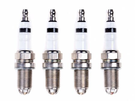set of spark plugs isolated on white
