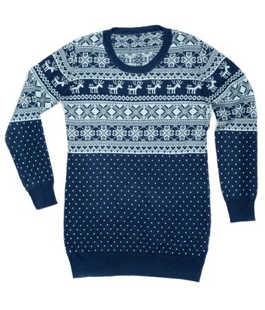 Blue sweater with a pattern of deerの写真素材