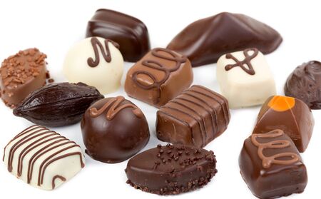 Set chocolate candies isolated on white background