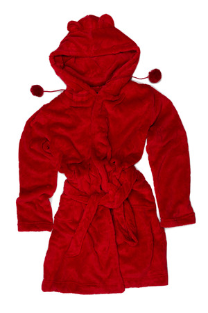 Red bathrobe with hood. Isolate on white.の写真素材