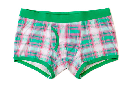 Men's boxer shorts in green-pink checkered. Isolate on white background.の写真素材