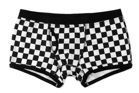 Men's boxer shorts in black and white checkered. Isolate on white.の写真素材