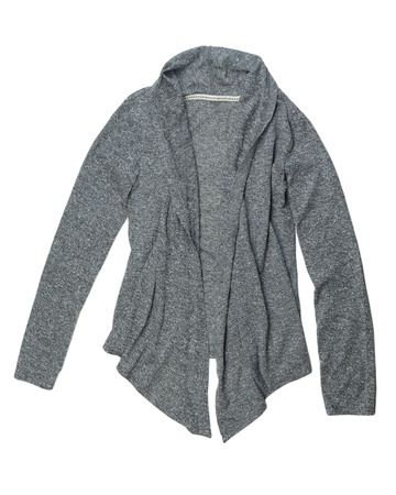 Fashionable gray wool cardigan. Isolate on white.の写真素材
