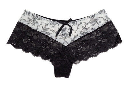 Black lace panties on white backgroundの写真素材