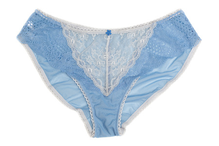 Blue fishnet panties. Isolate on white.の写真素材