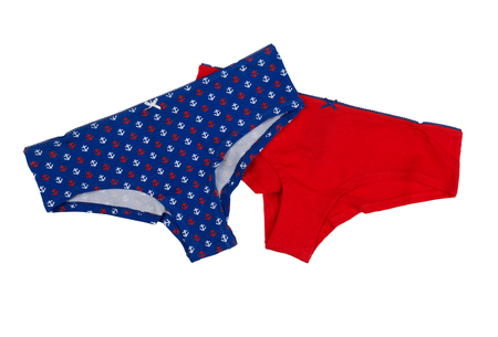 Two panties, blue and red. Isolate on white.