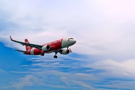 Phuket, Thailand. February 02, 2017. Air Asia Reg.HS-BBL Mai Khao Sea Beach for Landing at Phuket International Airportのeditorial素材