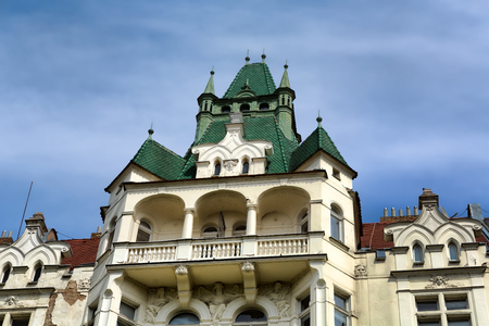 facade of the building in the Jewish quarter in Prague close upの写真素材