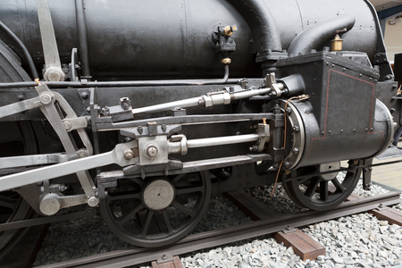 wheels of the old black locomotive close-upのeditorial素材