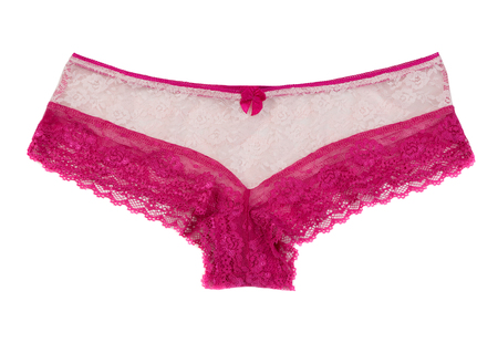 Lacy panties, red with beige. Isolate on white backgroundの写真素材