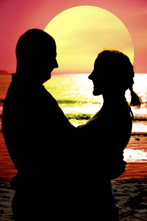 male and female silhouette at sunset Bulgaria Varna 25.09.2018のeditorial素材