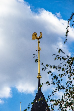 golden rooster is a fabulous symbol of Russian fairy tales danger warning Ukraine. Kiev 06.11.2018のeditorial素材