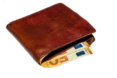 purse with euro money on a white background Ukraine, Kiev 21.10.2019のeditorial素材