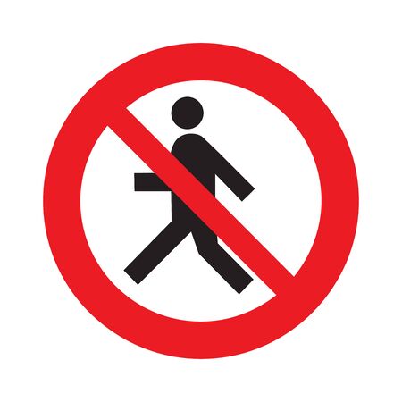 Prohibition No Pedestrian Sign. No walking traffic sign. No crossing! Prohibited signs silhouette of walking man in a crossed circle isolated on white background. Vector, you can change color and sizeのイラスト素材