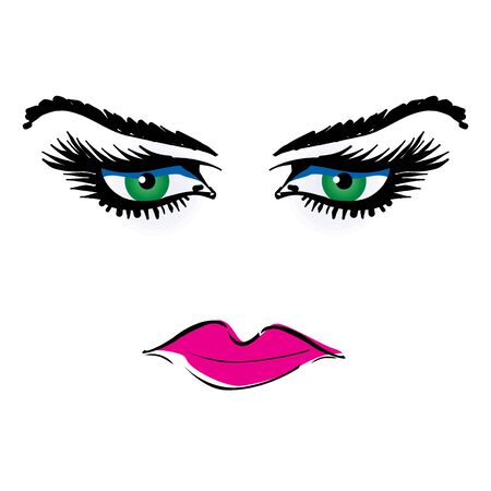 Attractive woman with stylish bright make-up. Sexy Caucasian tricky lady. Human eyes and lips reflecting emotions.のイラスト素材