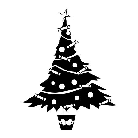 Editable vector silhouette of a detailed Christmas tree with tree and decorations as separate objectsのイラスト素材