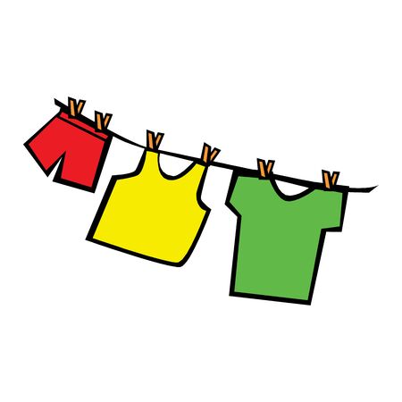 Illustration of laundry Hanging on a Clotheslineのイラスト素材
