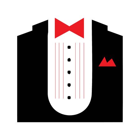 Symbol service dinner jacket bow Tuxedo concept Tux sign Butler gentleman idea Waiter suit icon black color vector illustration flat style simple imageのイラスト素材
