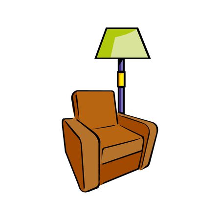 Comfortable home armchair and floor lamp. Flat style color modern vector illustration.のイラスト素材
