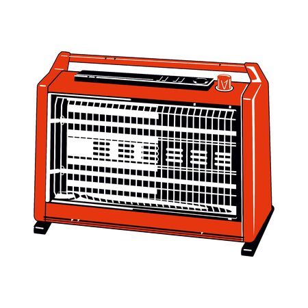 vector red electric heater / working, turned on / halogen lamp, carbon lamp / yellow, orange lighting / flat illustration qualityのイラスト素材