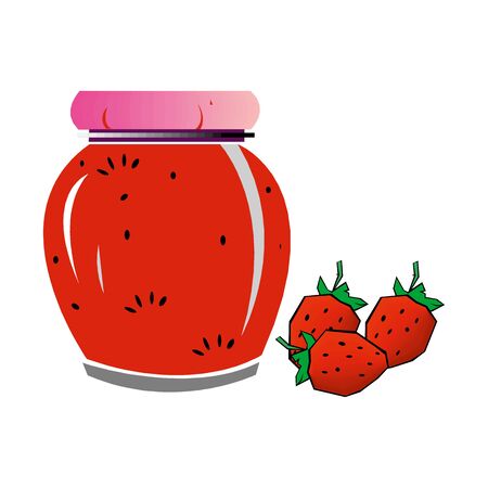 Delicious vegan jam in a jar, made of ripe juicy strawberry covered with textile cap.のイラスト素材