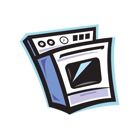 Vector illustration of isolated colored plates image on a white background in flat style. Icon kitchen equipment. Subject of cooking, baking. For the interior. Fashionable design. Cook food. Gas-stoveのイラスト素材