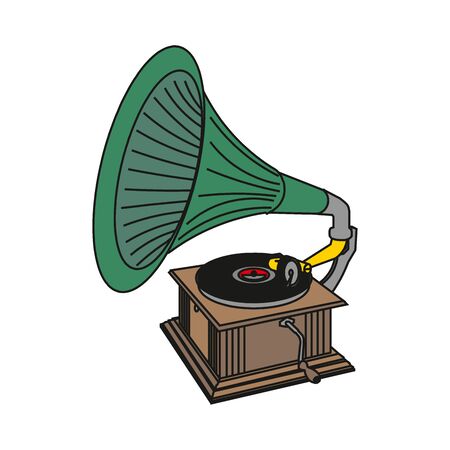 Turntable flat icon with long shadow on white backgroundのイラスト素材