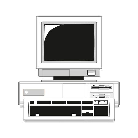 The retro desktop white computer  monitor, keyboard and mouse on the white background inのイラスト素材