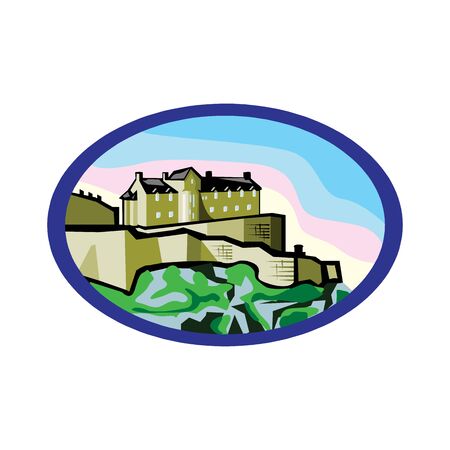 Alcatraz island view from the sea. Colorful vector flat illustration  on a white background inのイラスト素材