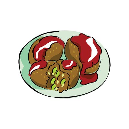 Fried meat with sauce on it isolated on a whiteのイラスト素材