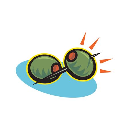 Pickled olives vector. Two stuffed olives on toothpick.のイラスト素材