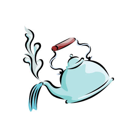 Tea. Fresh brewed tea - teapot, pour in a cup of tea. A beautiful teapot. Stock vector on a white backgroundのイラスト素材