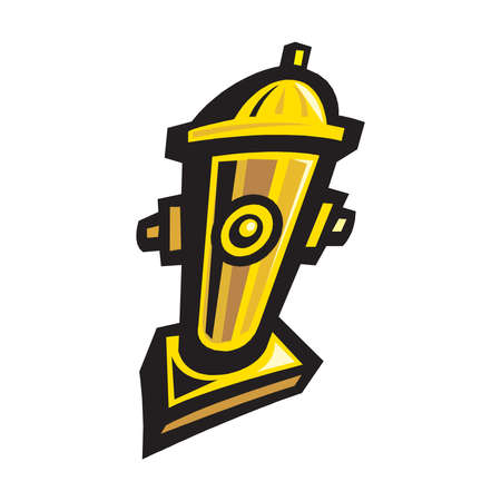 Fire hydrant icon. Yellow fire hydrant in flat style. Red, minimalist icon isolated on white background. Vector illustrationのイラスト素材