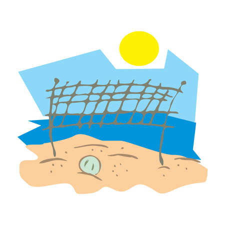 Vector illustration of volleyball net and ball on the beachのイラスト素材
