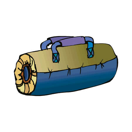 Raincoat tent rolled up into a roll flat line icon. Camping mat or hiking element vector stock isolated image on white background. Glyph pictogram for web, mobile and infographicsのイラスト素材